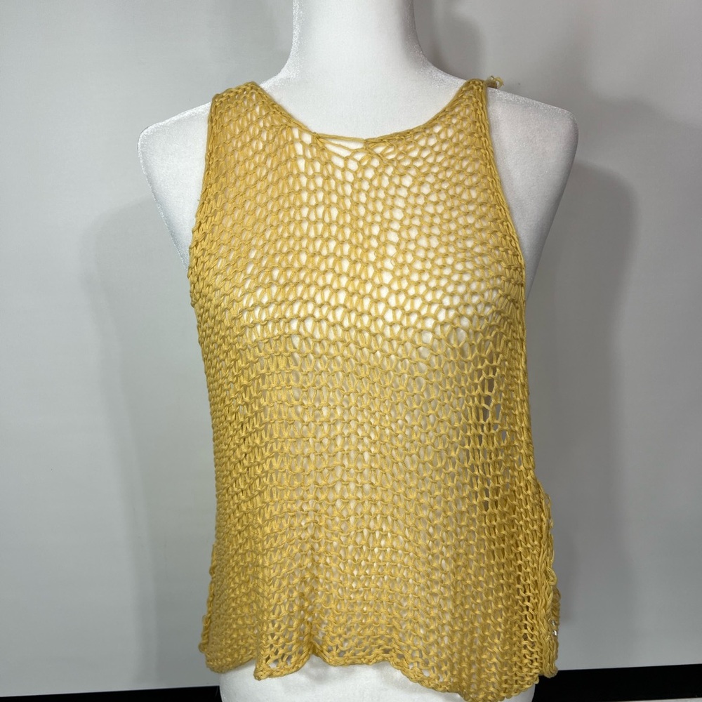 Free People Crochet Mustard Yellow Tank Top